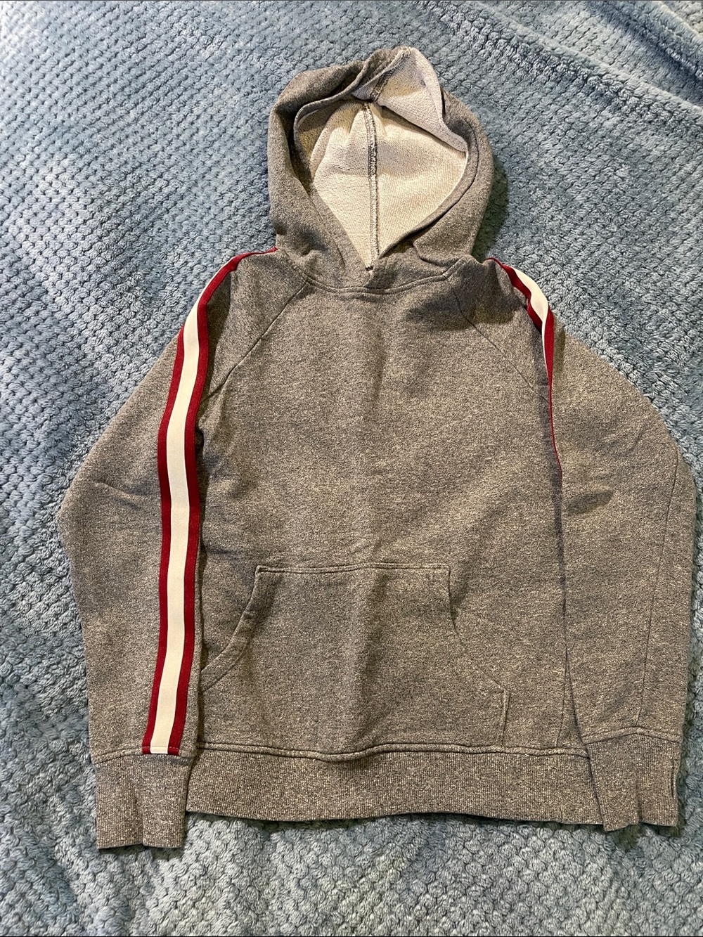 Gymboree Gray Crewneck Hoodie with Red and White Shoulder Stripes